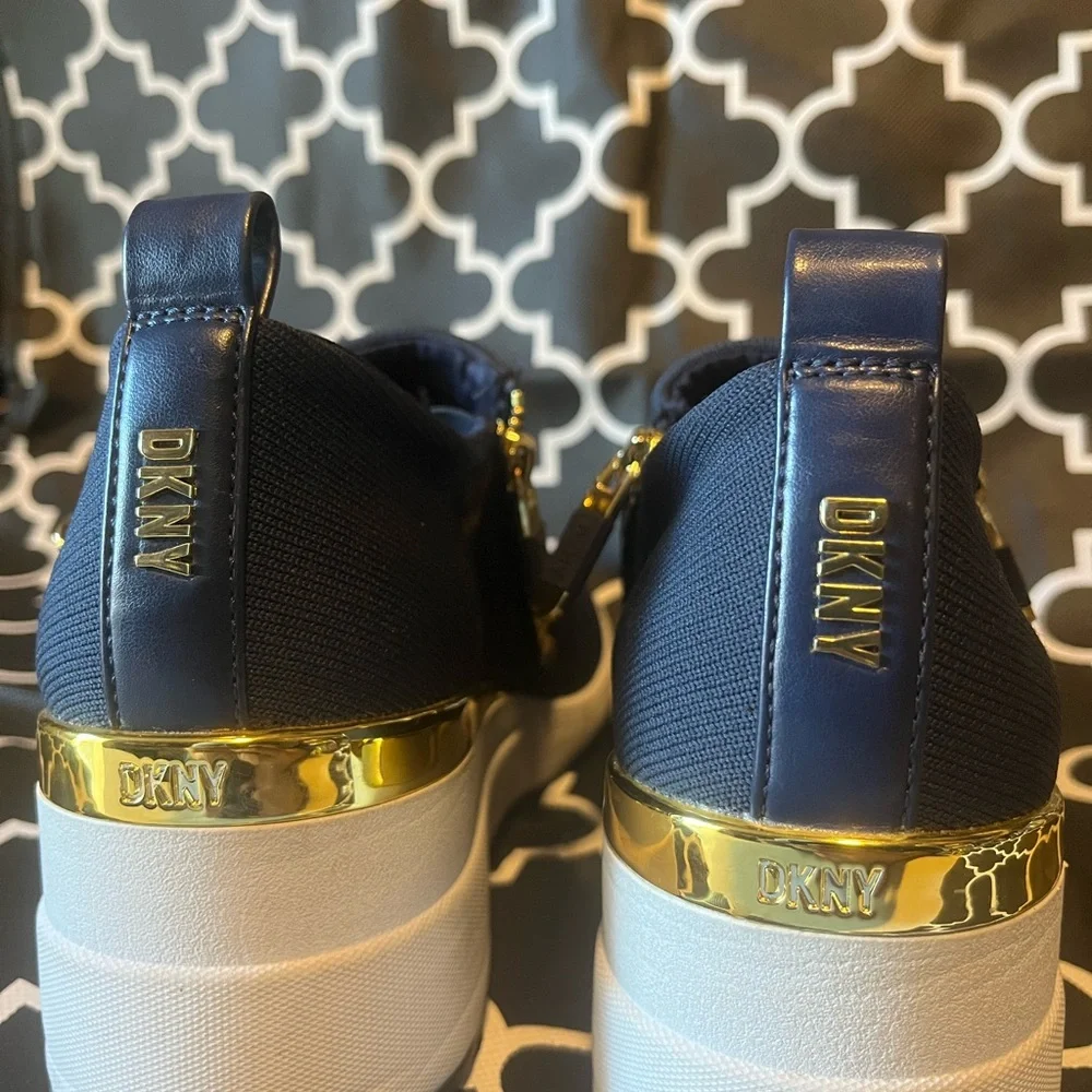 DKNY Women's Navy and Gold Slip-On Sneakers - Picture 4 of 5